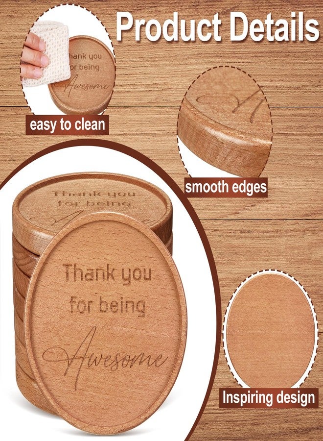 Mysora 12 Pcs Christmas Thank You Acacia Coasters Appreciation Gifts for Employee 4 Inches Round Wooden Coasters for Teachers Colleagues Home Party Favors Desk Table Protection Supplies(Awesome) - Image 3